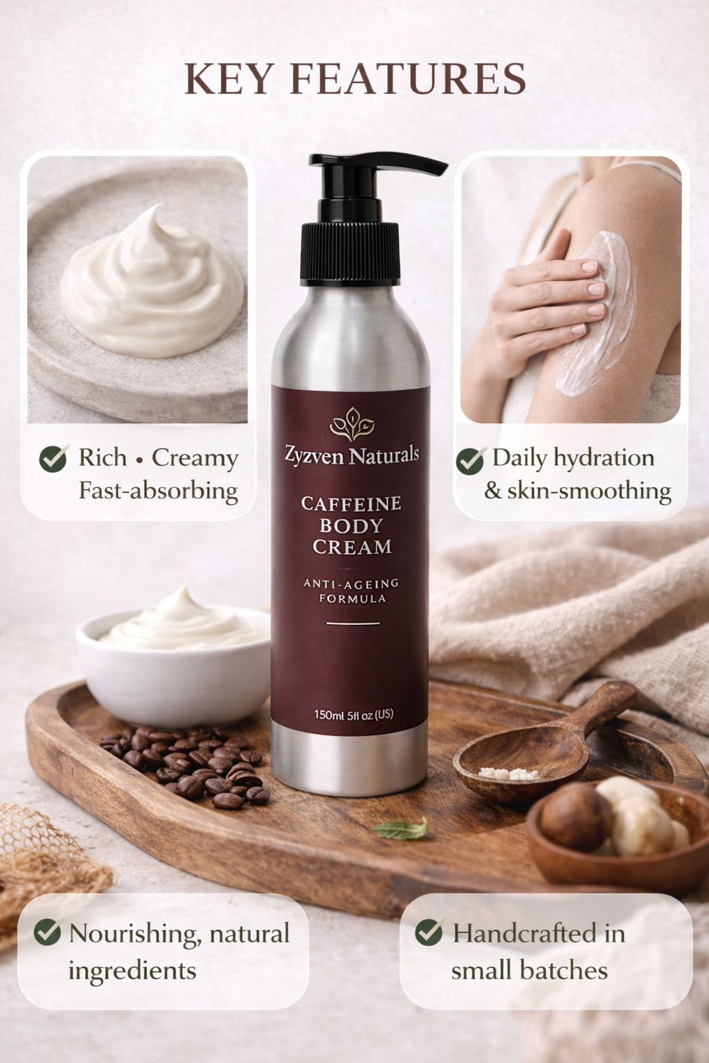 Zyzven Naturals Coffee Body Moisturiser 150ml – Handmade Hydrating Body Cream