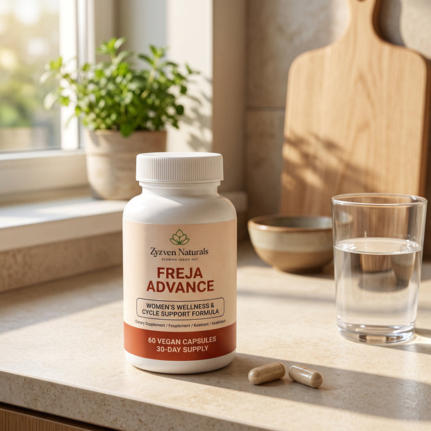 Freja Advance capsules with a glass of water