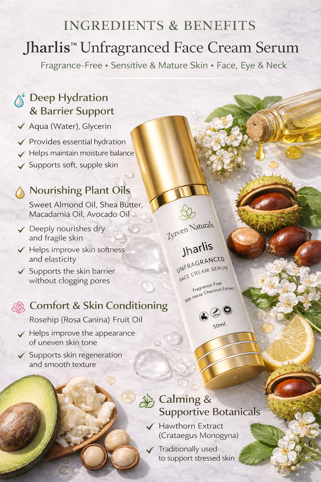 Zyzven Naturals – Jharlis™ Unfragranced Face Cream Serum