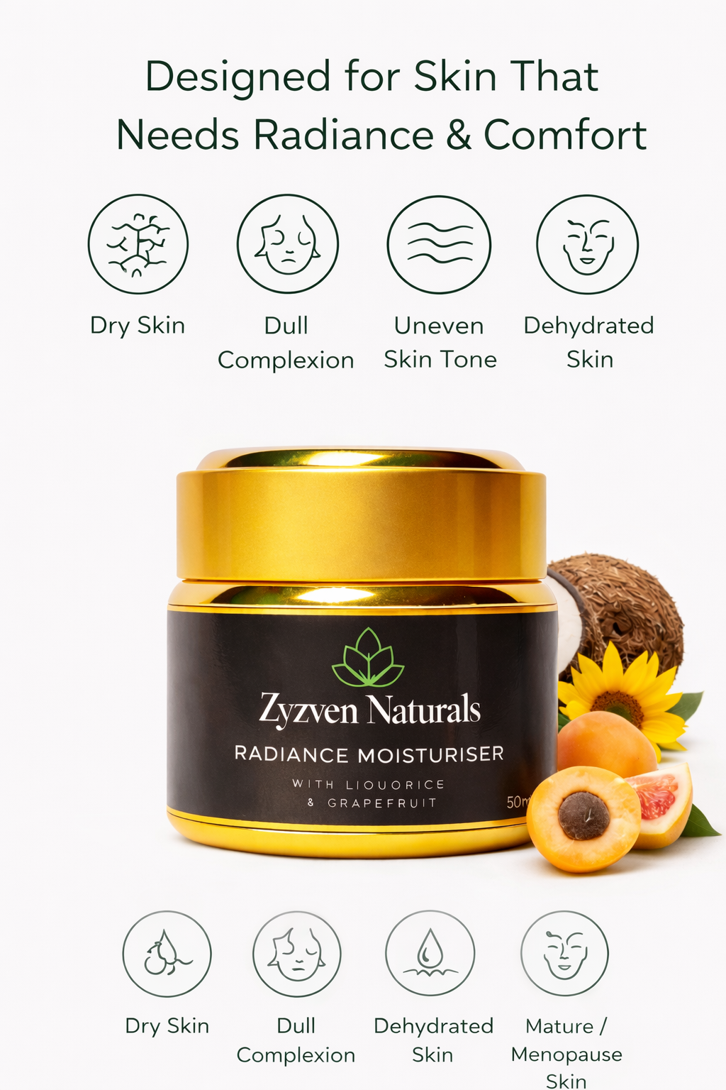 Zyzven Naturals Radiance Moisturiser (Liquorice & Grapefruit) – 50ml