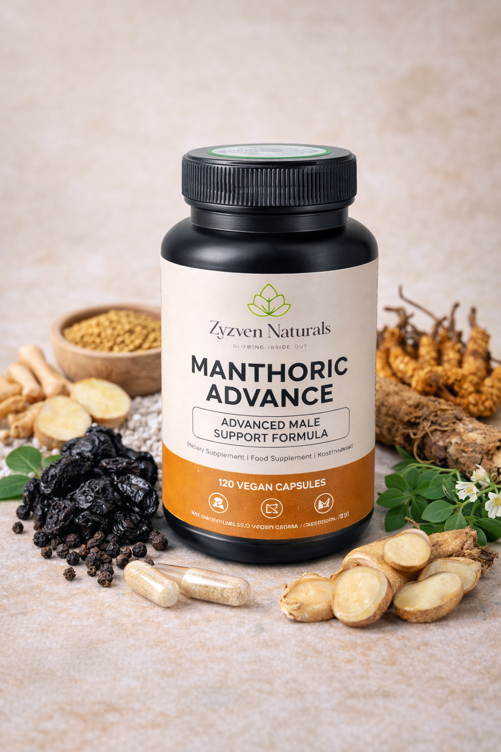 Zyzven Naturals | Manthoric Advance™ – 120 Vegan Capsules

Advanced Male Vitality, Performance, Testosterone & Prostate Support