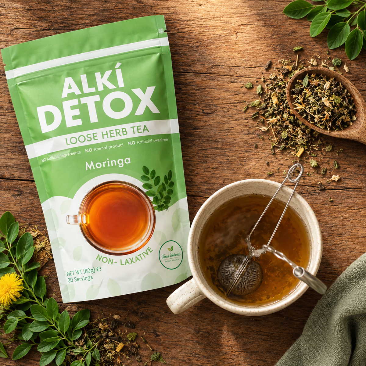Detox, Metabolic, & Digestive Wellness Organic Herbal Tea (80g) | Alki Detox with Moringa
