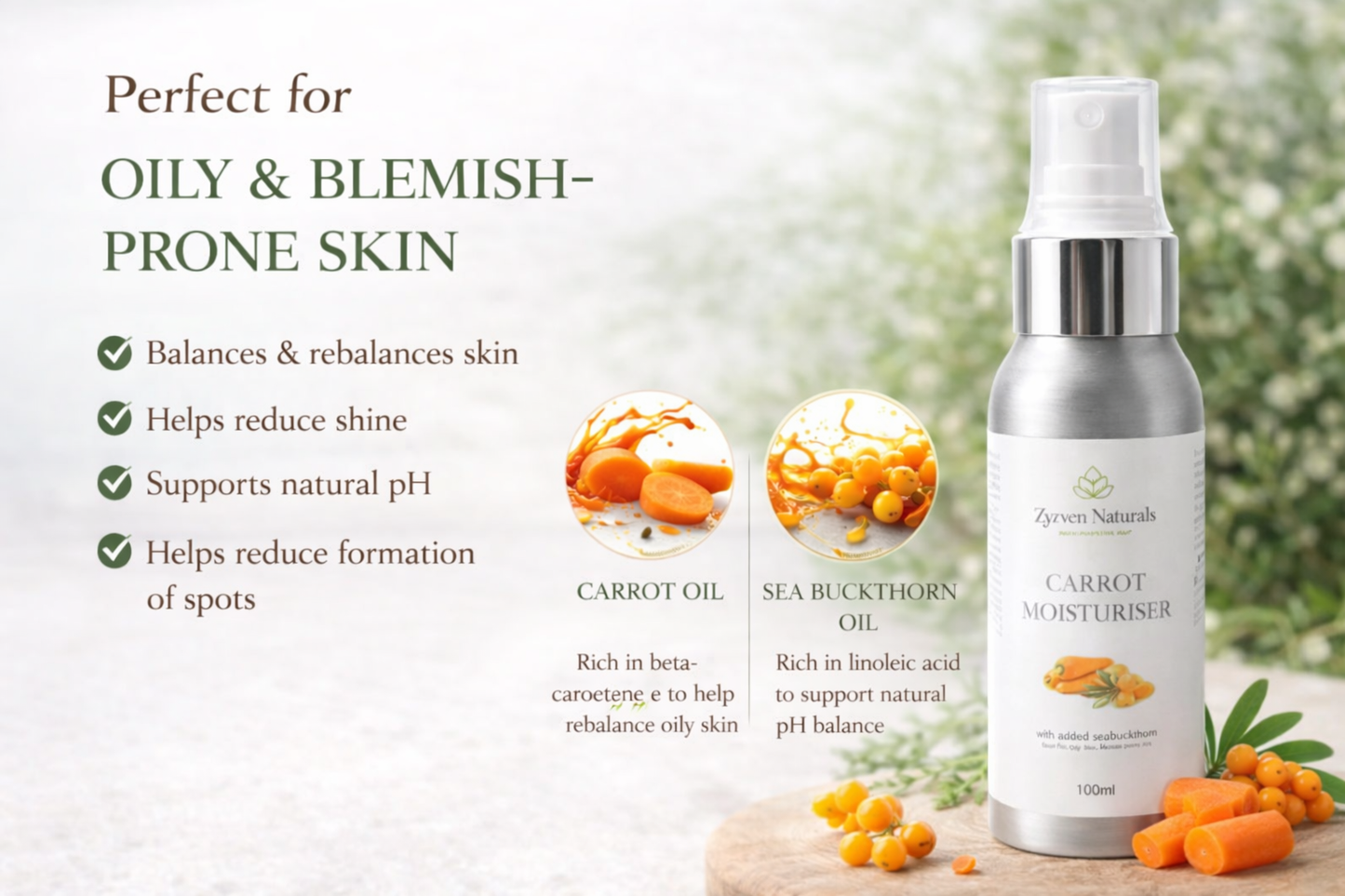 Zyzven Naturals Carrot & Sea Buckthorn Moisturiser 100ml – Handmade Facial Moisturiser