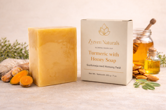 Zyzven Naturals Turmeric & Kojic Brightening Soap Bar 200g – Niacinamide (Vitamin B3), Honey & Vitamin E for Radiant, Even-Looking Skin