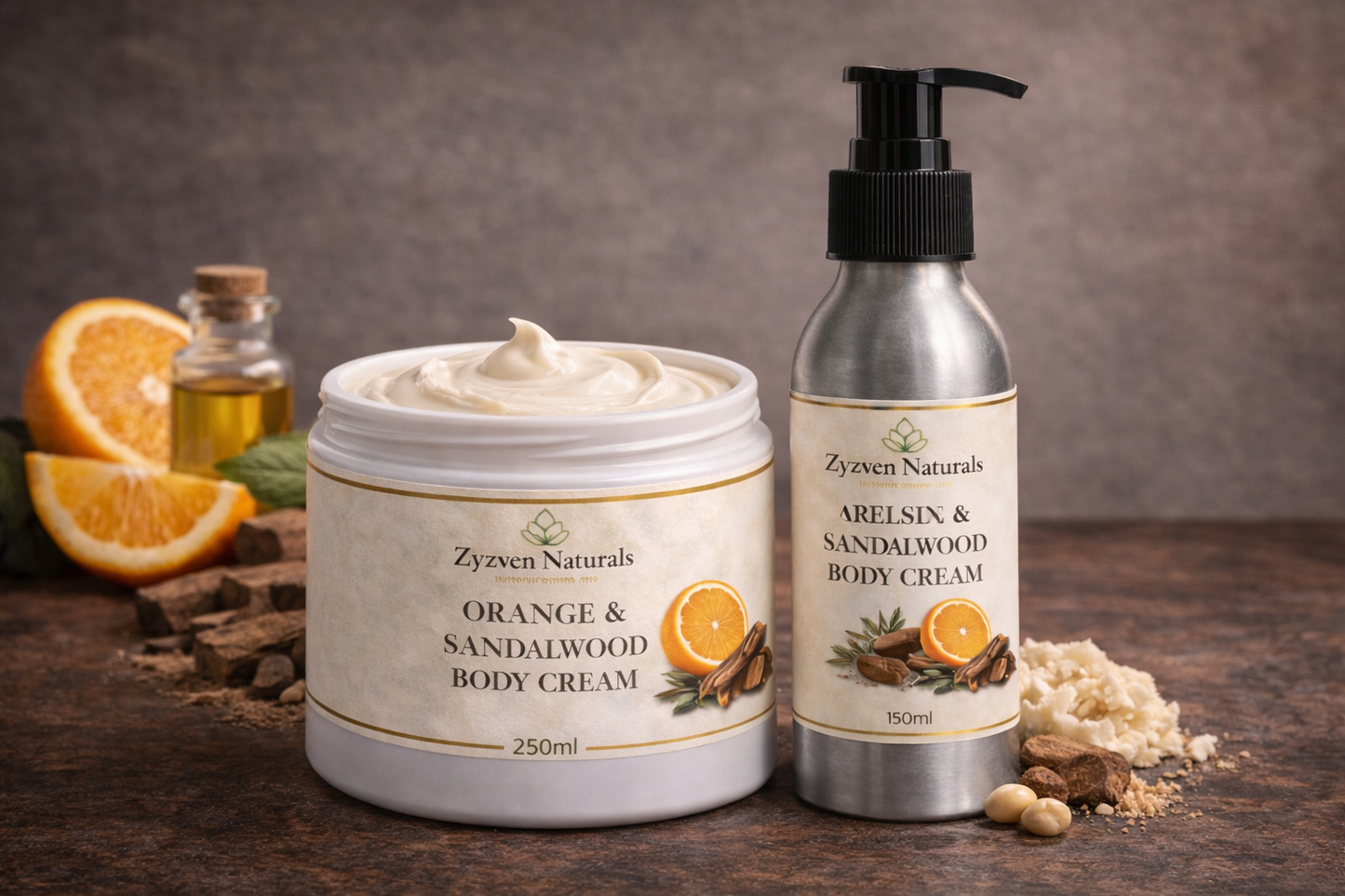 Zyzven Naturals Orange & Sandalwood Body Cream – Masculine Botanical Moisturiser (150ml / 250ml)