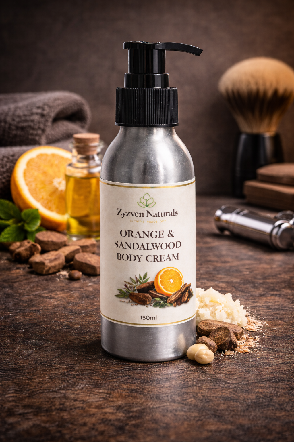 Zyzven Naturals Orange & Sandalwood Body Cream – Masculine Botanical Moisturiser (150ml / 250ml)