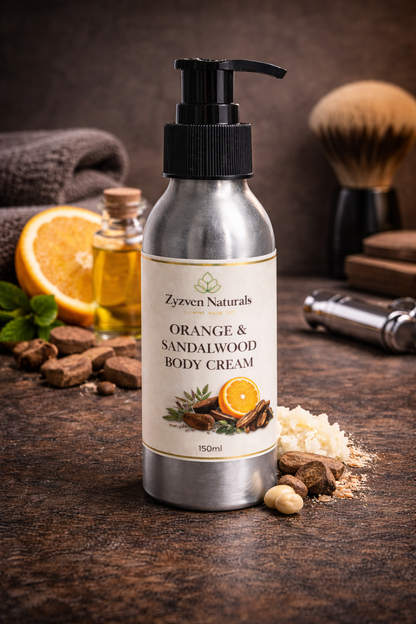 Zyzven Naturals Orange & Sandalwood Body Cream – Masculine Botanical Moisturiser (150ml / 250ml)