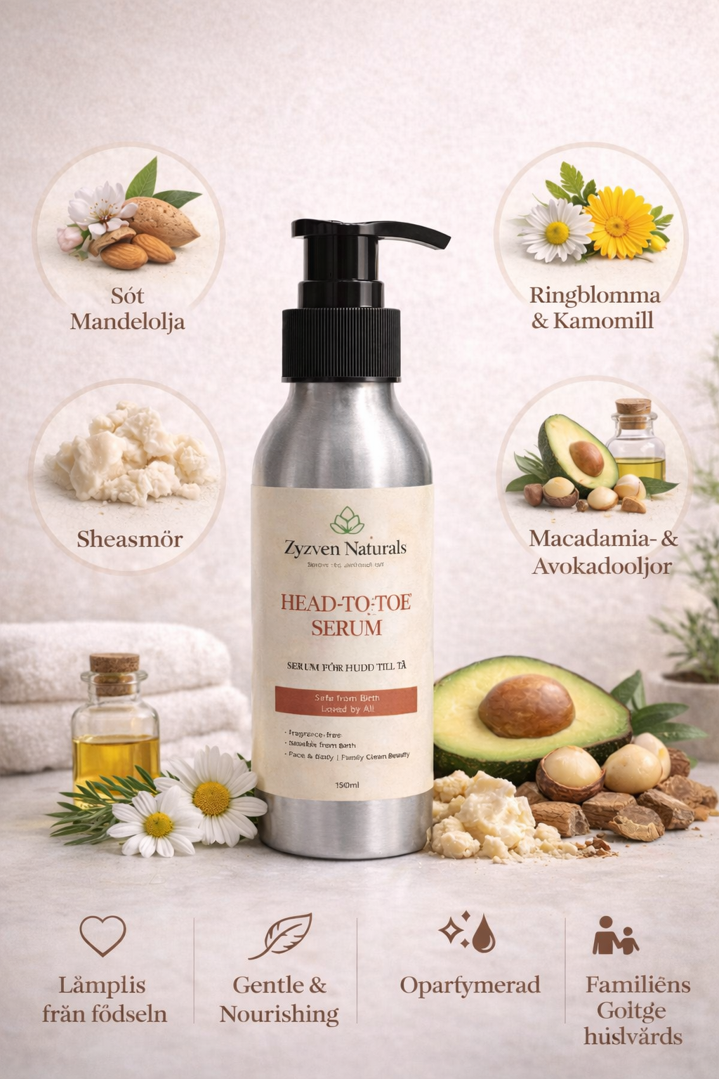 Zyzven Naturals Head to Toe Serum (Cream) – Gentle Family Moisturiser (From Birth) | 150ml