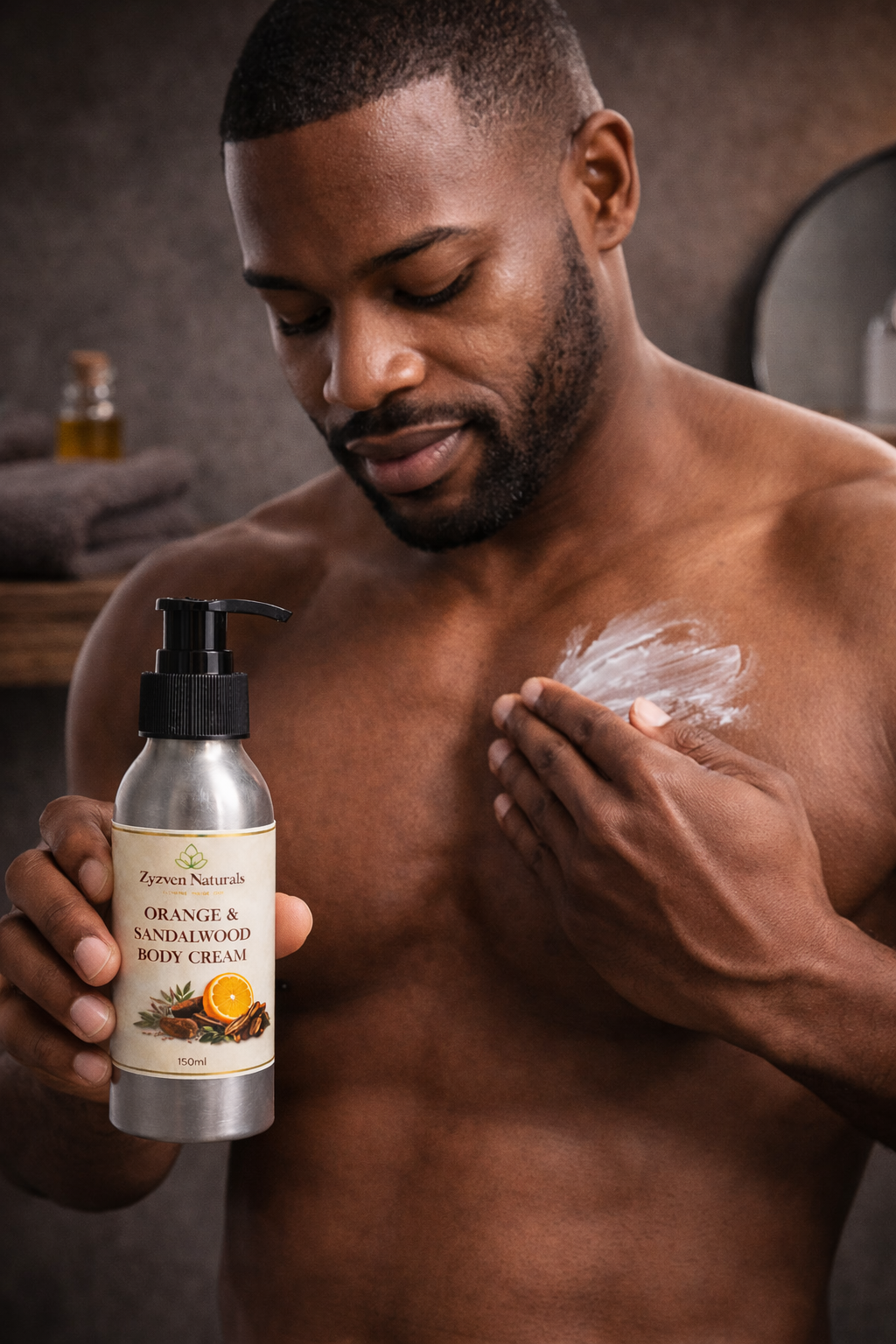 Zyzven Naturals Orange & Sandalwood Body Cream – Masculine Botanical Moisturiser (150ml / 250ml)