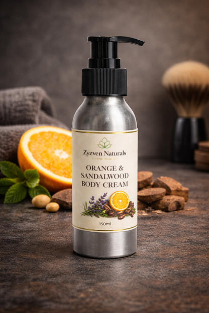 Zyzven Naturals Orange & Sandalwood Body Cream – Masculine Botanical Moisturiser (150ml / 250ml)