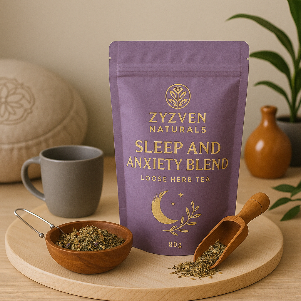 Zyzven Naturals Sleep and Anxiety Blend – 80g Loose Leaf Herbal Infusion
