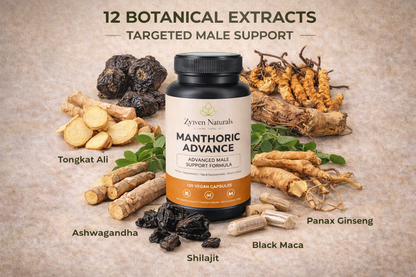 Zyzven Naturals | Manthoric Advance™ – 120 Vegan Capsules

Advanced Male Vitality, Performance, Testosterone & Prostate Support