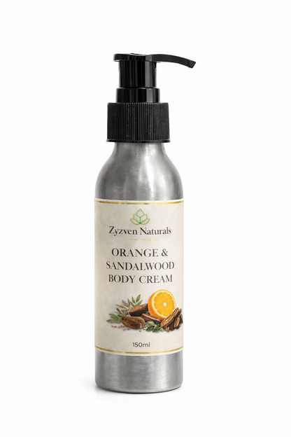 Zyzven Naturals Orange & Sandalwood Body Cream – Masculine Botanical Moisturiser (150ml / 250ml)