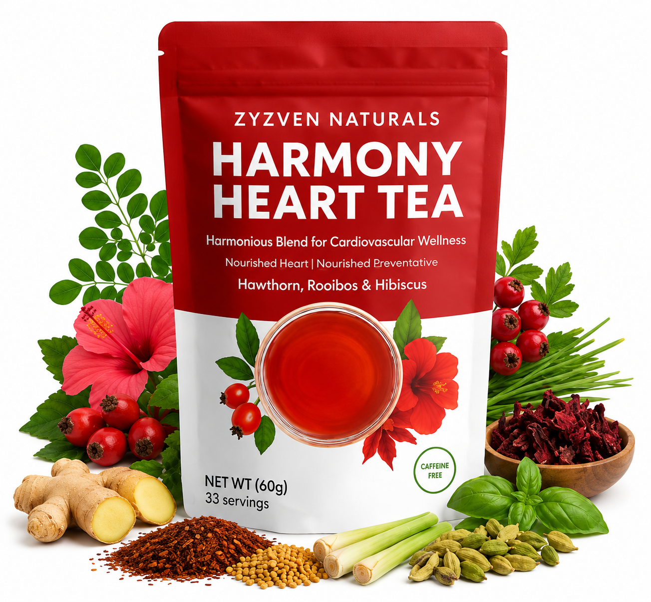 Organic Heart Health Herbal Tea (80g) | Harmony Heart Cardiovascular Wellness | Vegan | GMP Certified
