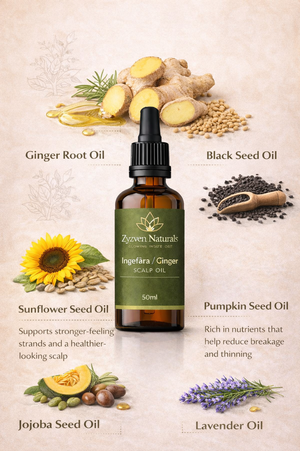 Zyzven Naturals | Ginger Scalp Oil – Dandruff & Growth Support | 50ml