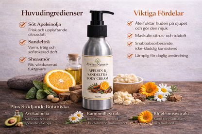 Zyzven Naturals Orange & Sandalwood Body Cream – Masculine Botanical Moisturiser (150ml / 250ml)