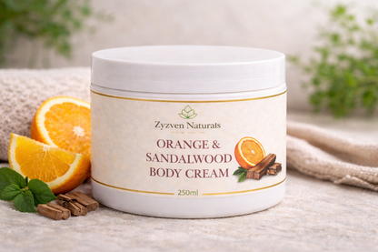 Zyzven Naturals Orange & Sandalwood Body Cream – Masculine Botanical Moisturiser (150ml / 250ml)