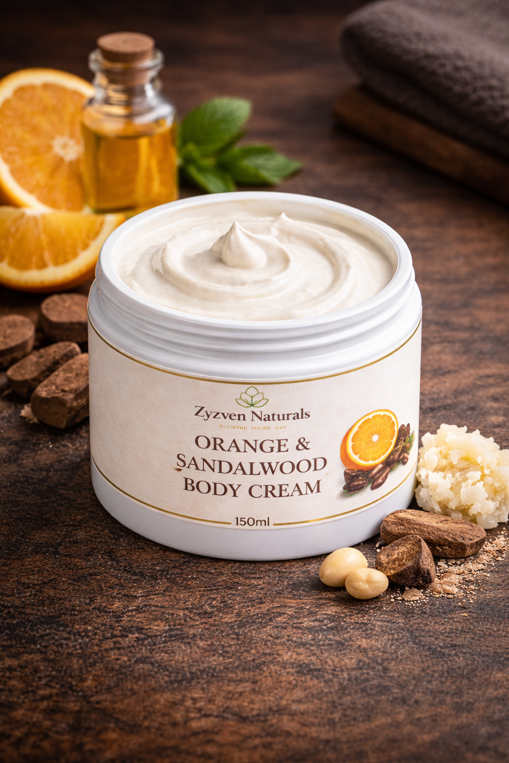 Zyzven Naturals Orange & Sandalwood Body Cream – Masculine Botanical Moisturiser (150ml / 250ml)