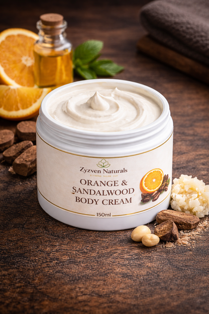 Zyzven Naturals Orange & Sandalwood Body Cream – Masculine Botanical Moisturiser (150ml / 250ml)
