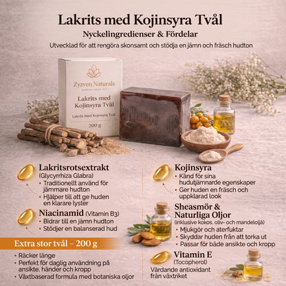 Savon éclaircissant réglisse et kojic (200g) | Nettoyant visage et corps à la niacinamide, vitamine E et beurre de karité