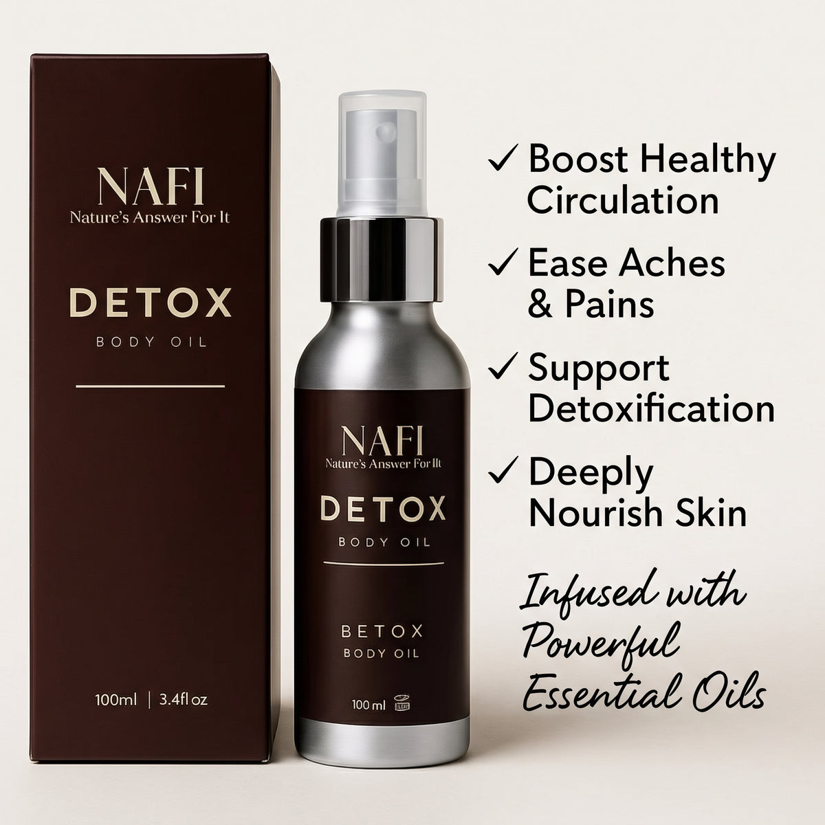 Detox Massage Oil 100ml – Natural Circulation & Muscle Relief
Boost Circulation • Relieve Aches • Detox Naturally