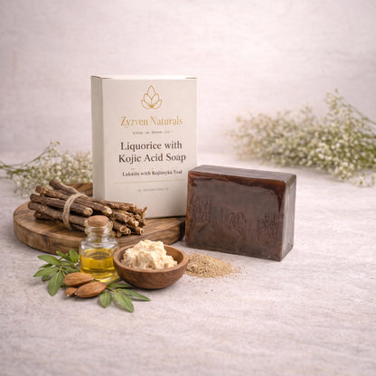 Savon éclaircissant réglisse et kojic (200g) | Nettoyant visage et corps à la niacinamide, vitamine E et beurre de karité