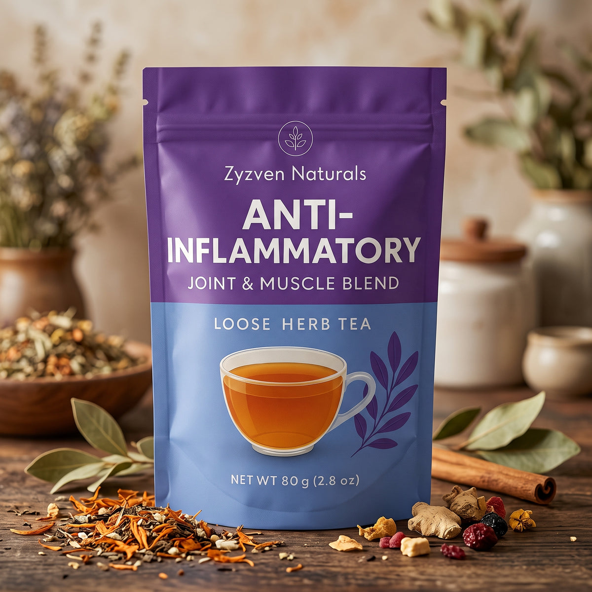 Organic Joint & Muscle Wellness Herbal Tea (60g) | JointEase | Caffeine-Free | GMP Certified