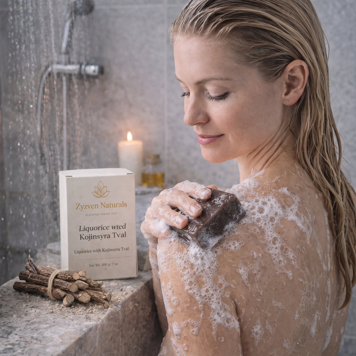 Savon éclaircissant réglisse et kojic (200g) | Nettoyant visage et corps à la niacinamide, vitamine E et beurre de karité
