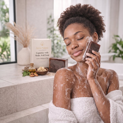 Savon éclaircissant réglisse et kojic (200g) | Nettoyant visage et corps à la niacinamide, vitamine E et beurre de karité