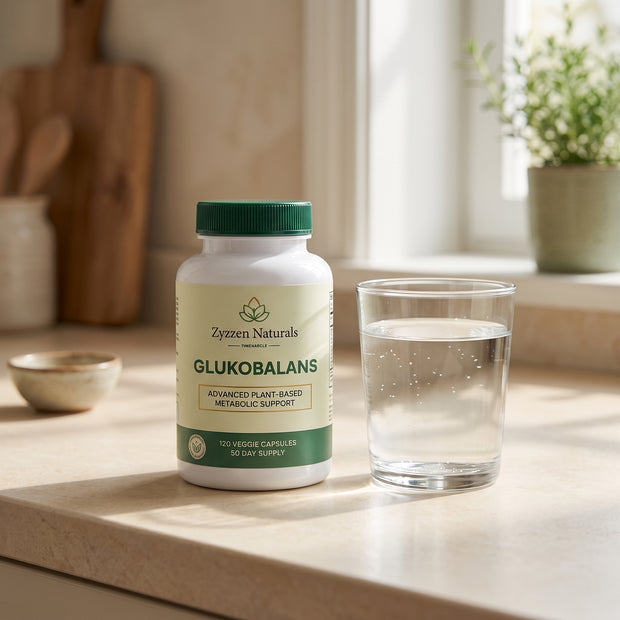 Glukobalans capsules with a glass of water