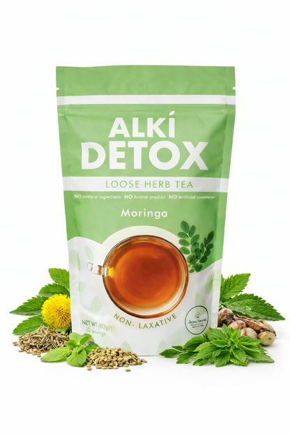 Alki Detox with Moringa advanced non-laxative metabolic detox tea 80g, organic vegan herbal tea, GMP certified and third-party lab tested