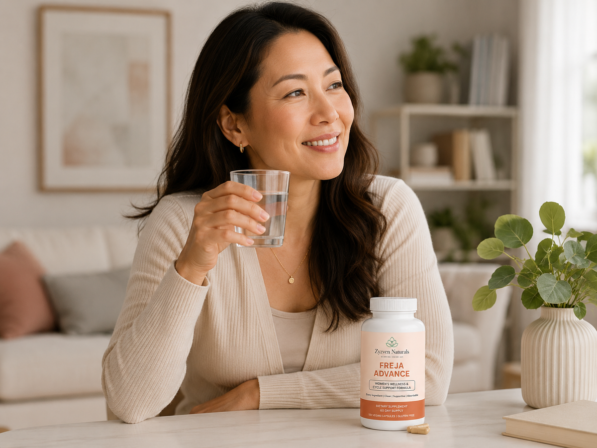 Woman holding Hey Girl D-Mannose, hands in a heart shape around the bottle