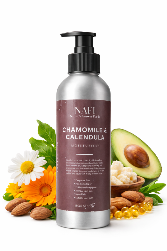 NAEL Chamomile & Calendula moisturizer bottle with natural ingredients on a white background